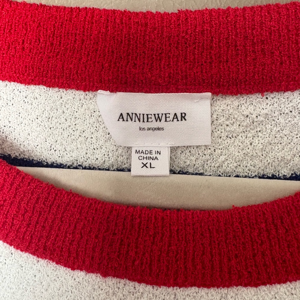 NWT Anniewear Bow Short Sleeve Sweater Red White Blue - Picture 3 of 6